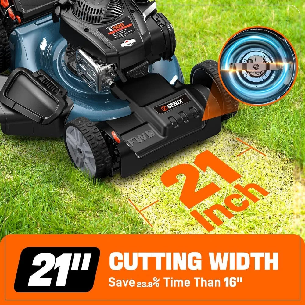 21'' Self Propelled Gas Lawn Mower - Front Wheel Drive, 140 cc 4-Cycle Briggs & Stratton Engine, 3-in-1 Bagging, Mulching, and