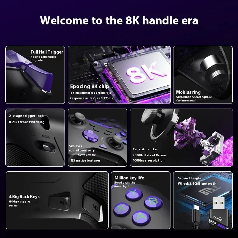 New PXN P5 8K Wireless Gamepad 3 Mode Hall Trigger 8000Hz Polling Rate Gamepads Game Controllers Customized For PC NS Smartphone