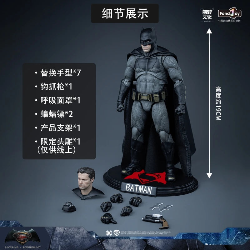 Original Fondjoy BVS Batman Figure 1/9 DC Justice League Figures Big Ben Batman Figurine With 2 Head PVC Joint Movable Kid Toy