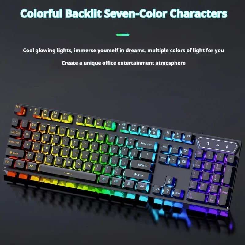 Shipadoo Wired Backlit Gaming Keyboard Mouse Set Waterproof Luminous RGB Streamer 1.35m Cable USB for Gamer PC Laptop Office