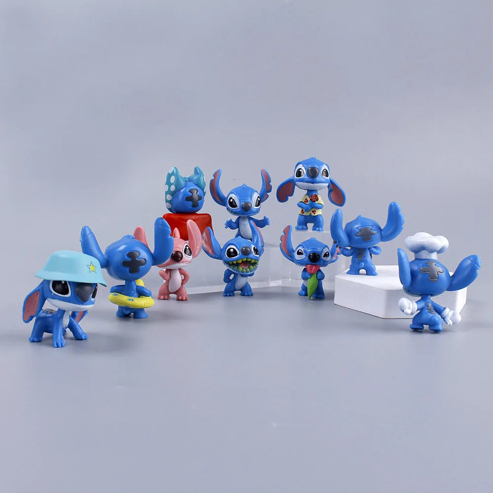 10pcs/Set Disney Lilo & Stitch Angel Anime Action Figure Q Verison Kawaii Mini Pvc Dolls Collectible Model Toys For Kids Gift