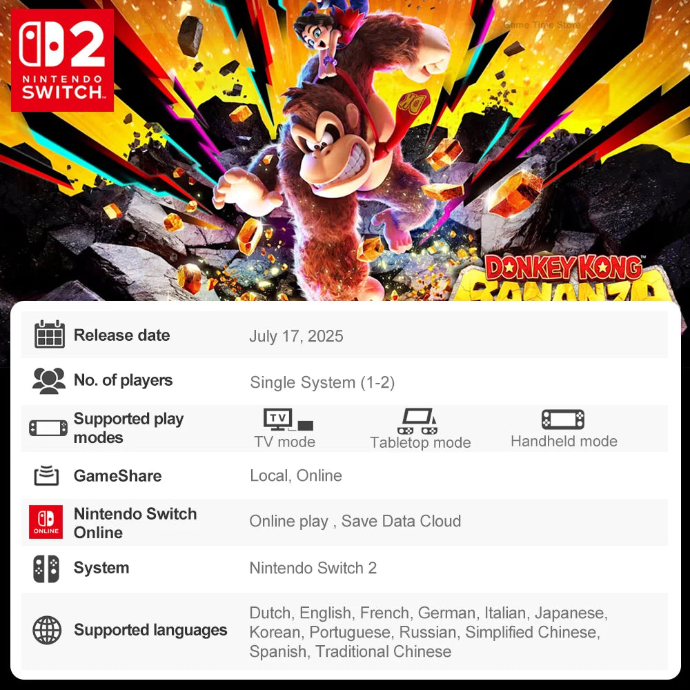 Nintendo Switch 2 Donkey Kong Bananza Juegos Games Deals 100% New Original Physical Game Card Support 1-2 Players for Switch 2