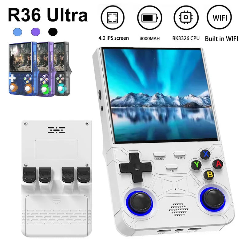 R36 Ultra Console Portable Retro Game 4‘’ IPS Screen Handheld Game Players Emulator Pocket Video Player 64G/128G 20000+ Games