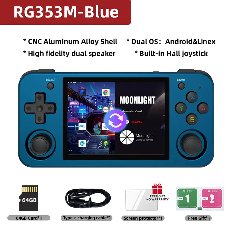 ANBERNIC RG353M Handheld Game Console 3.5 Inch Multi-touch Screen Dual OS Aluminum Alloy Shell HDMI-compatible WIFI Video Player