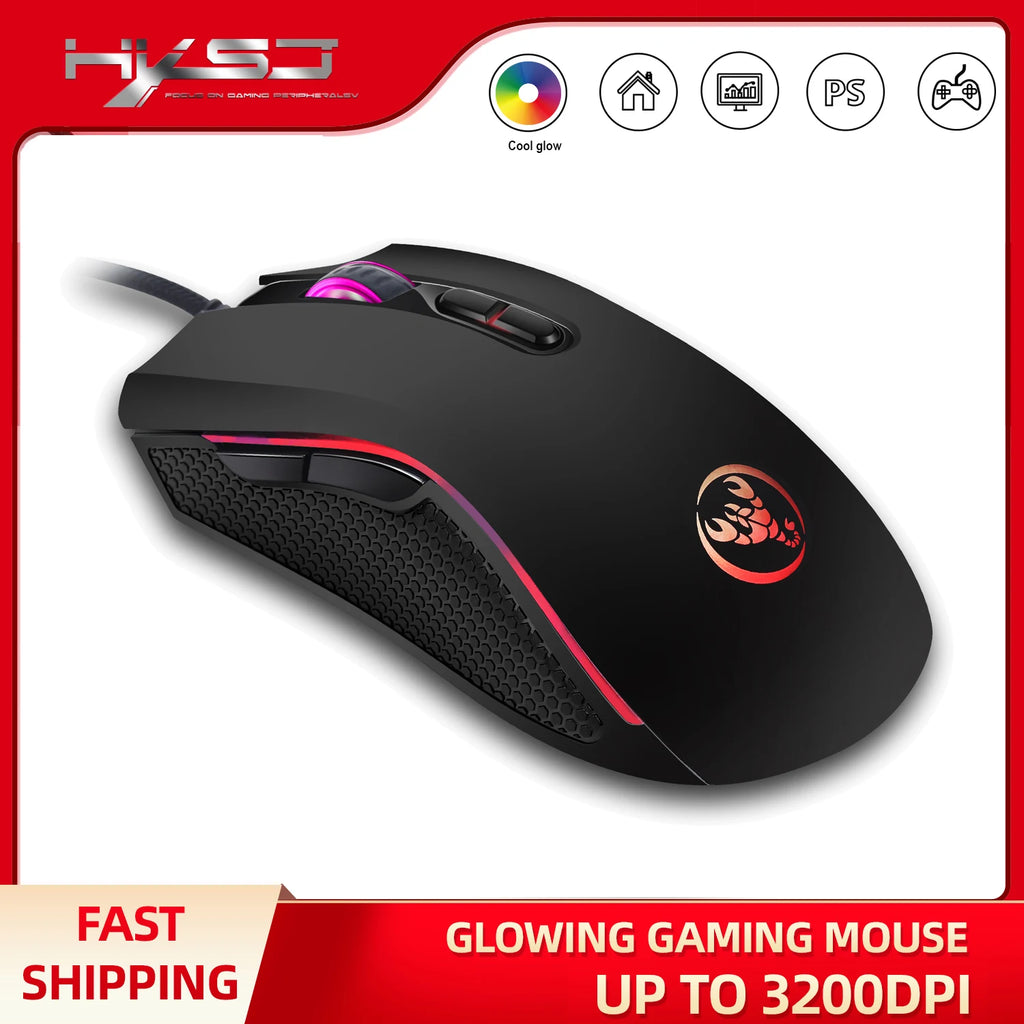 Популярен избор HXSJ A869 оптична ергономична RGB ABS геймърска мишка с 4 нива на регулиране на резолюцията за лаптоп и компютър