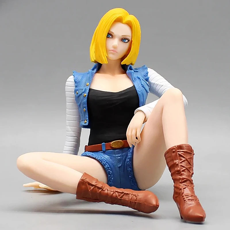 Gk Dragon Ball Android 18 Action Figure Statue PVC Lazuli Collection Sitting Position Trunks Figurine Car Ornaments Model Toys