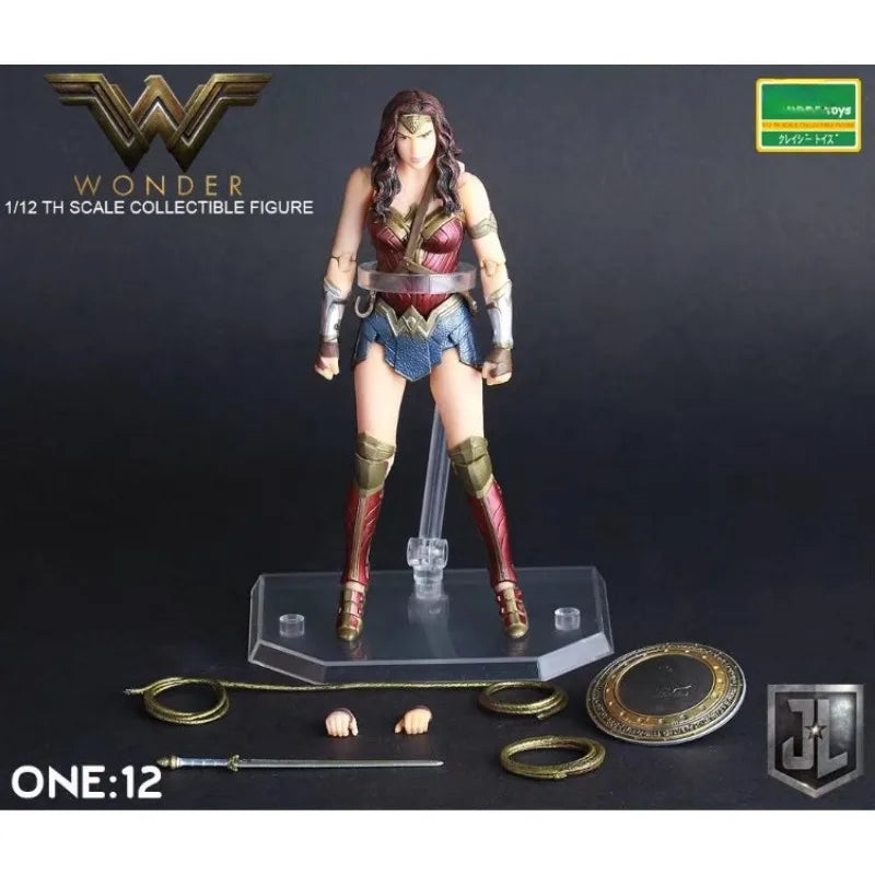 Bandai Super Hero Wonder Woman anime joint can move Action Figure Collectible Model Toy 6inch 15cm color box Doll ornaments