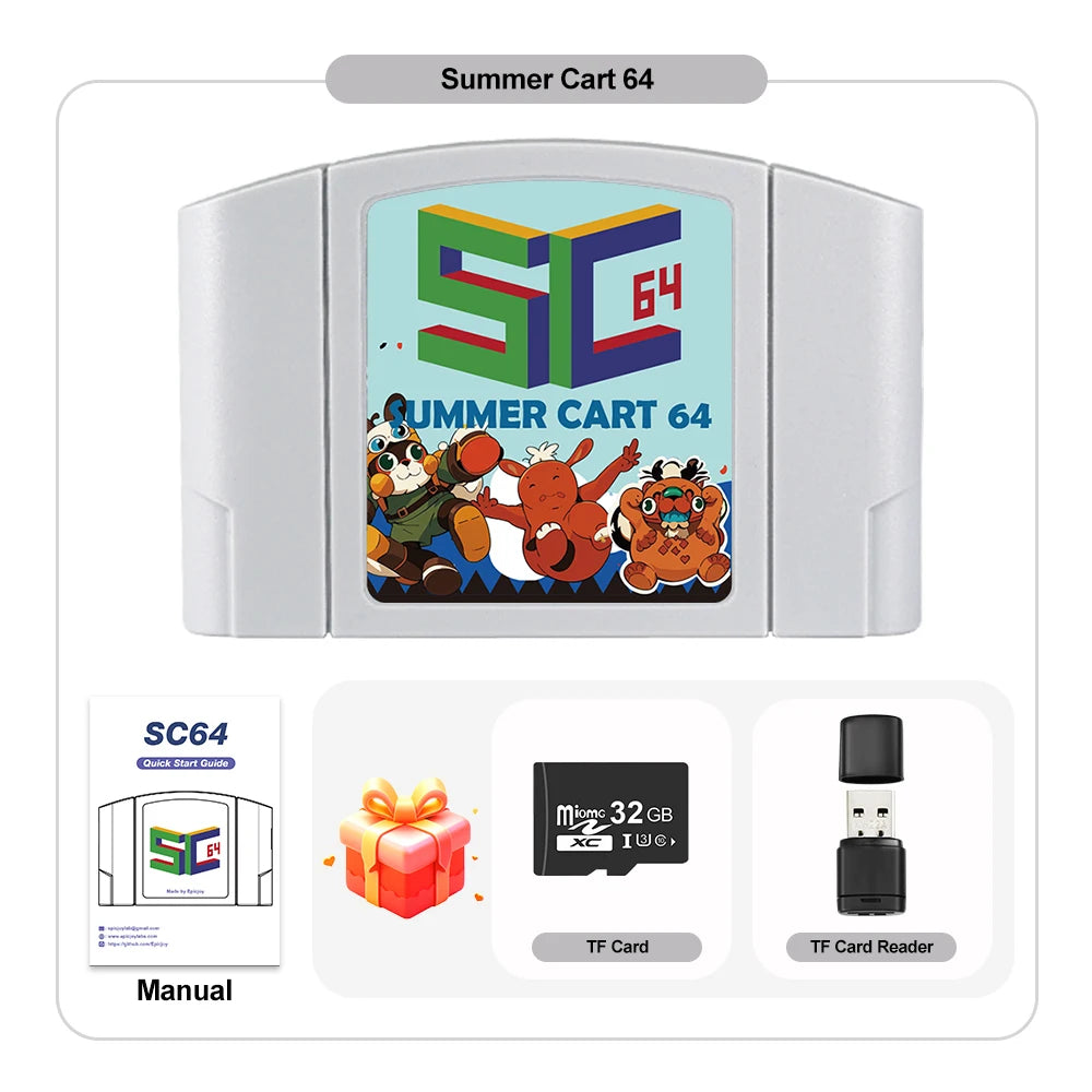 TicKnot 6TG SC64 Game Card SummerCart 64 For Nintendo 64 Game Console 32GB TF Card Built In 5400+ N64/SFC/SNES/NES/GB/GBC Games