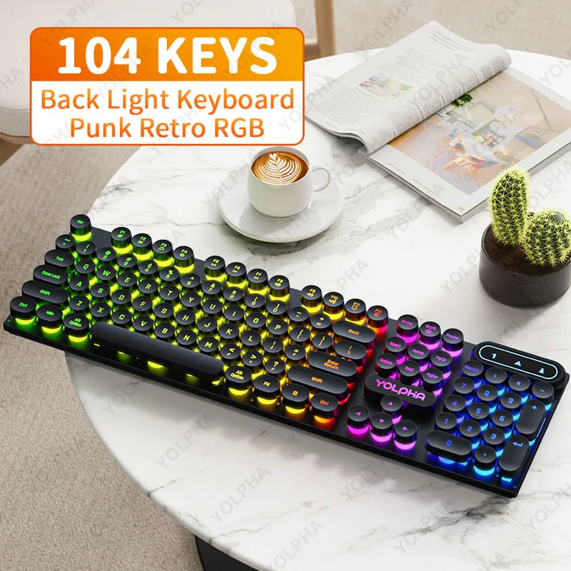 104Keys Wired Keyboard with RGB Backlit Breathing Light Gaming Wired Ergonomic Keyboard for Computer Laptop for PC Gamer Office
