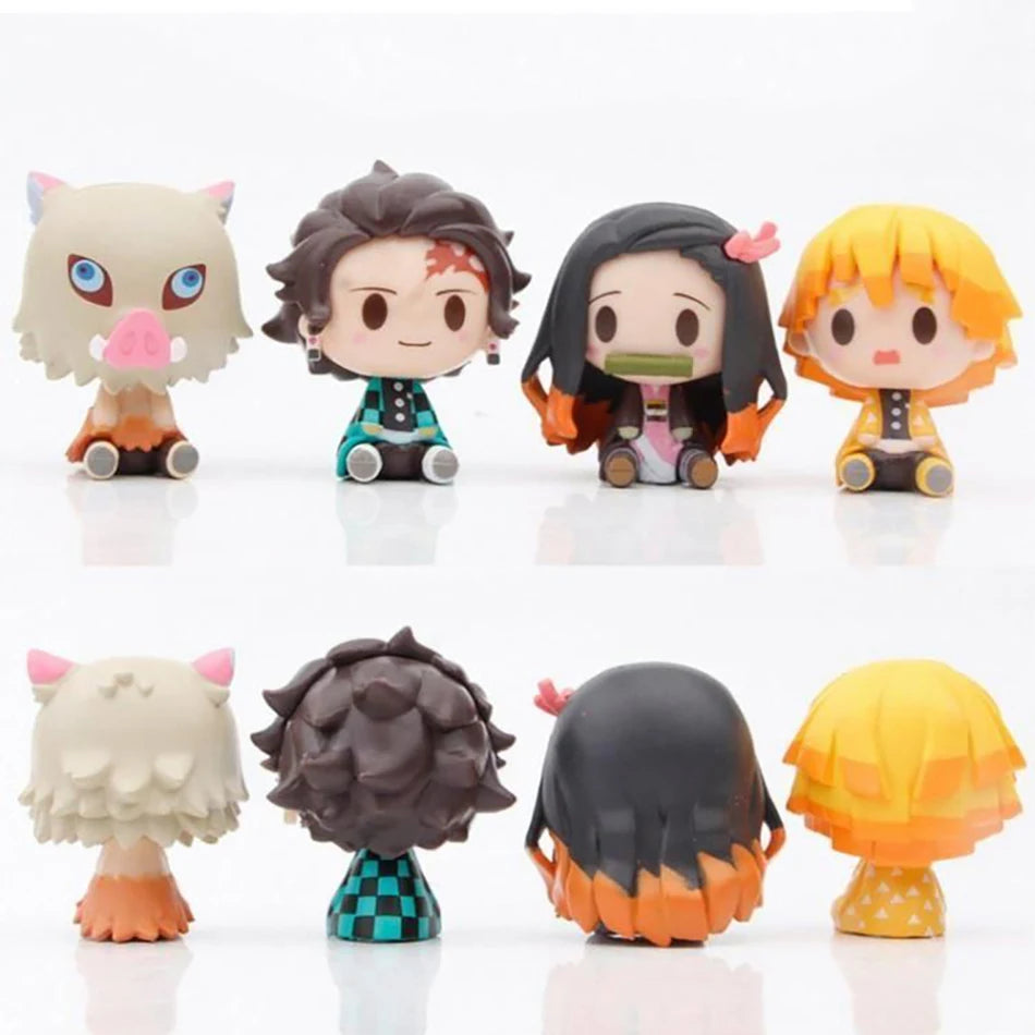 4Pcs/Set Demon Slayer Kimetsu No Yaiba Q Version Sitting Figures Tanjiro Nezuko Zenitsu Inosuke PVC Desktop Ornaments Model Toys
