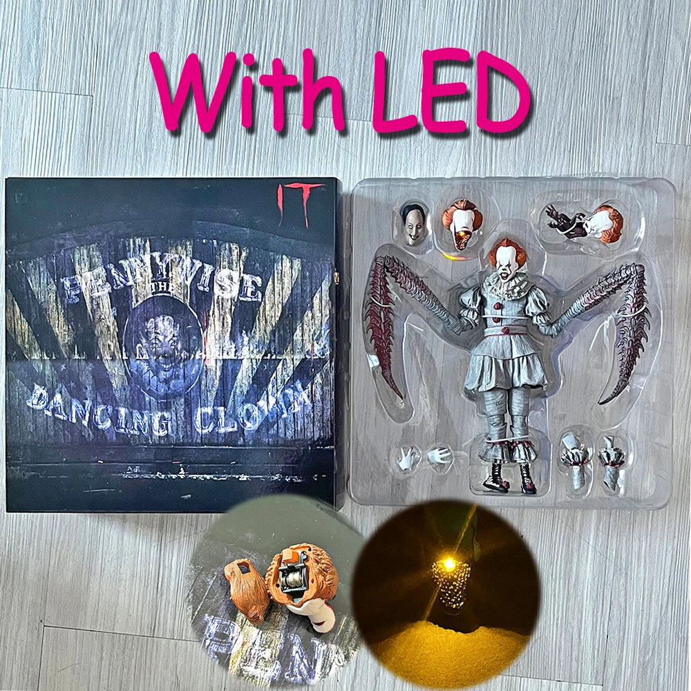With LED NECA Pennywise Joker Figure Pennywise Joker Bill Toy Doll Horror Halloween Christmas Birthday Gifts In Stock