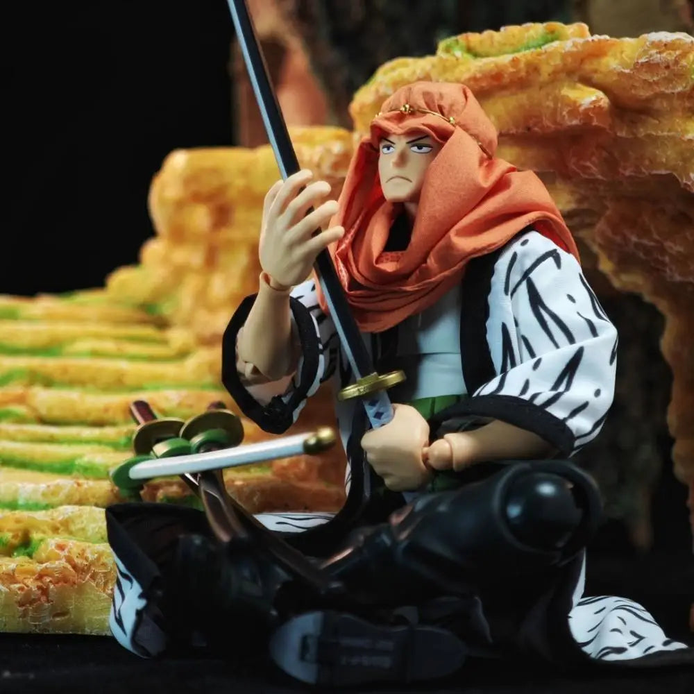 One piece SHF Anime NEW Handmade Luffy Zoro Alabasta Coat hat cloak scarf clothes Built In Iron Wire Is Suitable for 1/12 Toys