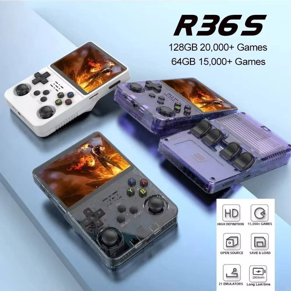 R36S Retro Handheld-Videospielkonsole ARKOS-System 3,5-Zoll-IPS-Bildschirm Klassischer tragbarer Pocket-Videoplayer 128G Spiele Junge Geschenk