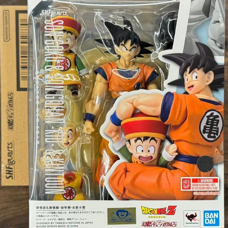 Bandai S.H.Figuarts Dragon Ball Z Goku & Gohan Kid Ver. & Kintoun Action Figure Set 14cm/6cm Movable Collectible Model PVC ABS