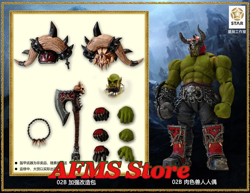1/12 Scale Collectible WOW Garrosh Hellscream 16cm Ancient Battlefield Berserker Orc Full Set Action Figure Model Doll Toys