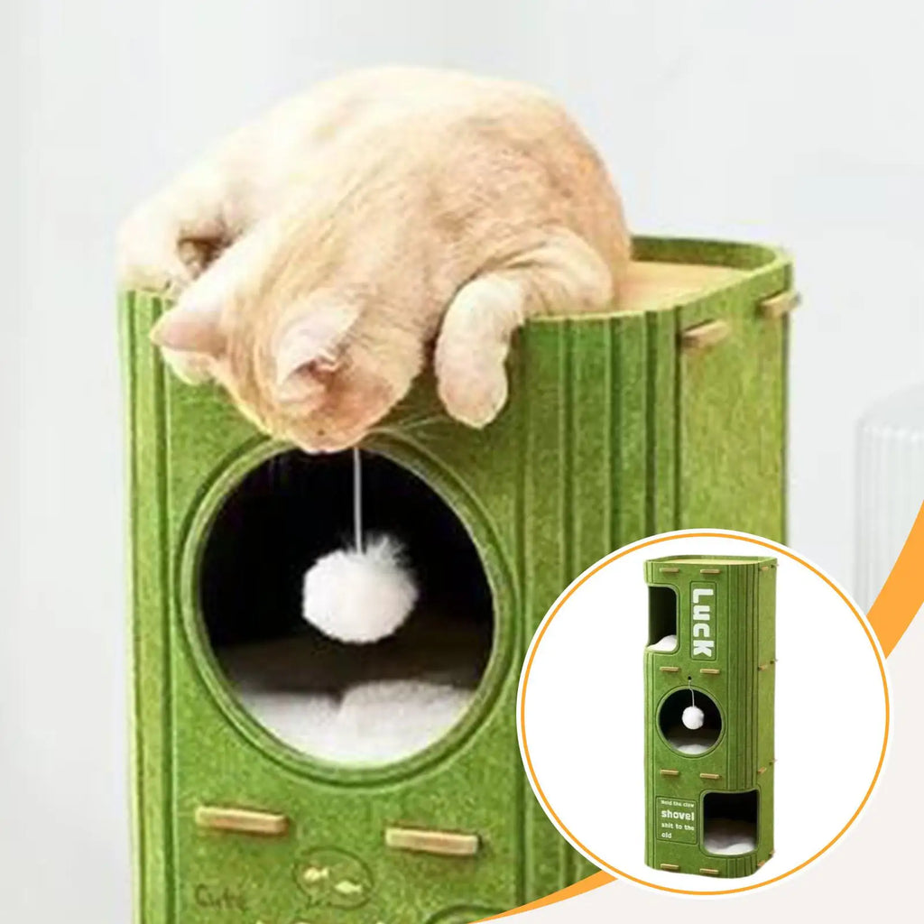 3 Storey Cat Bed Cave Hideaway Scratch Resistant Cat House Covered Tunnel Condo for Indoor Outdoor Cats Resting Multiple Cats