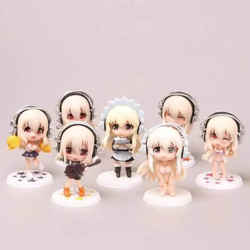 1pcs Random Style 10CM New Anime SUPER SONICO kawaii cute Q version swimwear maid Figure PVC Model Toys Doll collect Gifts