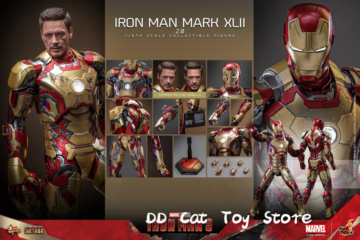 In Stock Genuine Hottoys Ht 1/6 Mms758 Mms759 Iron Man 3 Mark XLII Mk42 2.0 Alloy 12inch Scale Collectible Action Figure Toy