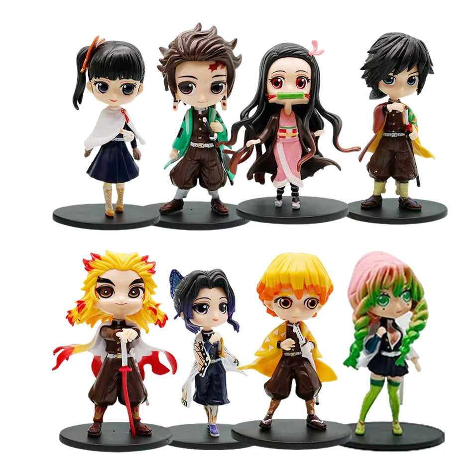 Demon Slayer Kimetsu No Yaiba Mini Figurines Set of 8 Latest Style Q Posket PVC Dolls for Desktop Decoration