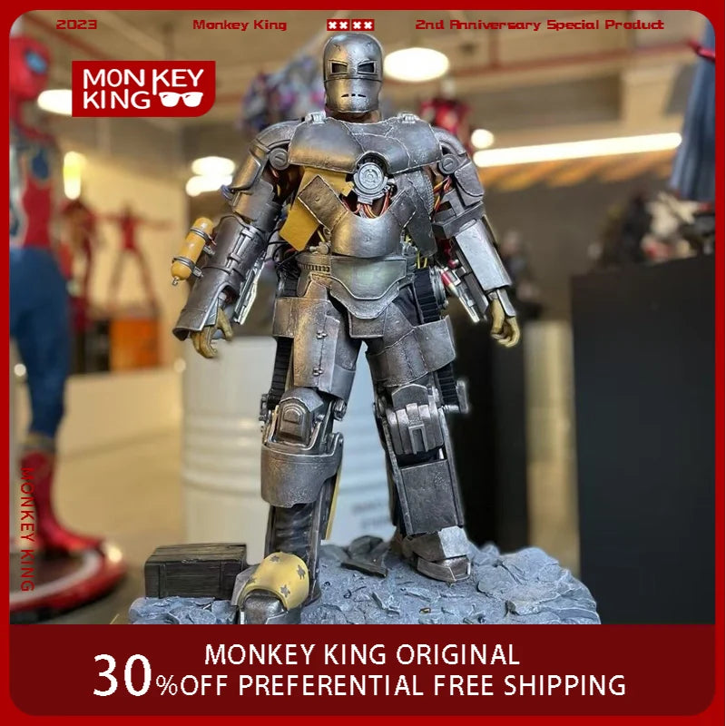 50cm Marvel Comics Figure Iron Man Mark1 Can Glow High-end Resin Anime Collection Model Desktop Ornaments Gifts Children Toys