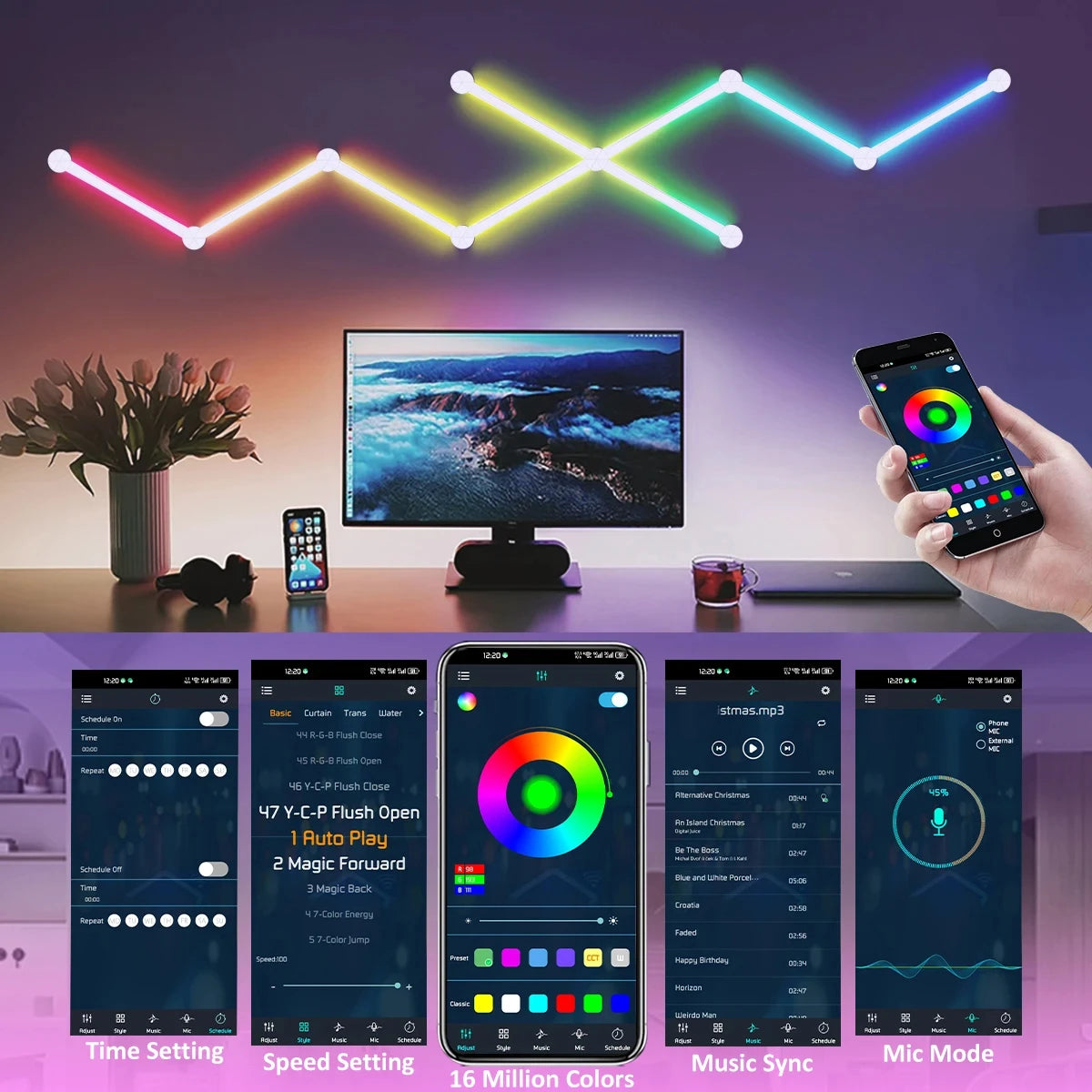 Smart Wall Lamps RGB WIFI LED Light Bar DIY Atmosphere Light Starry Sky Lamp App Music Rhythm TV Backlight Bedroom Game Light