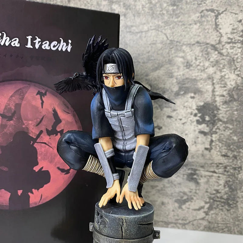 23cm Naruto Shippuden Statue Uchiha Itachi Crows Squatting PVC Action Figure Anime Figure Model Toys Collection Kids Doll Gift