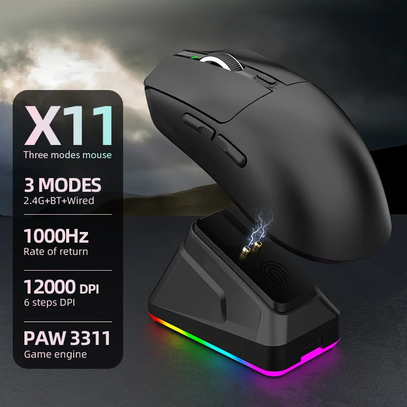 12000DPI Wireless Mouse Gaming Bluetooth Mouse Tri-Mode BT/2.4G/Wired Mice RGB Touch Magnetic Charging Base For PC Android Ios