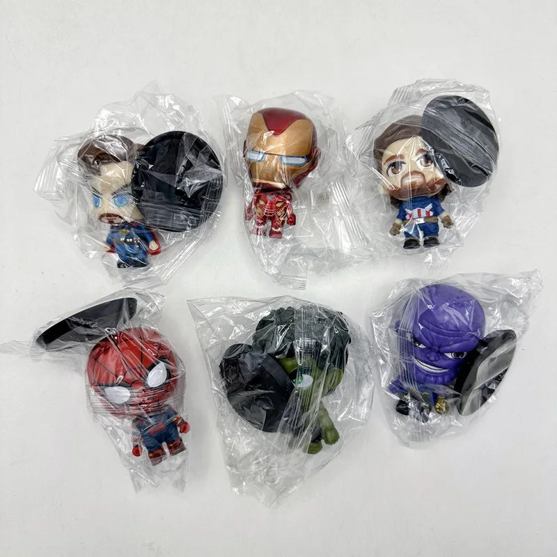 6pcs/set Marvel The Avengers Steve Rogers Iron Man Spider-Man Q Ver. PVC Action Figure Anime Figure Car Decoration Model Toys