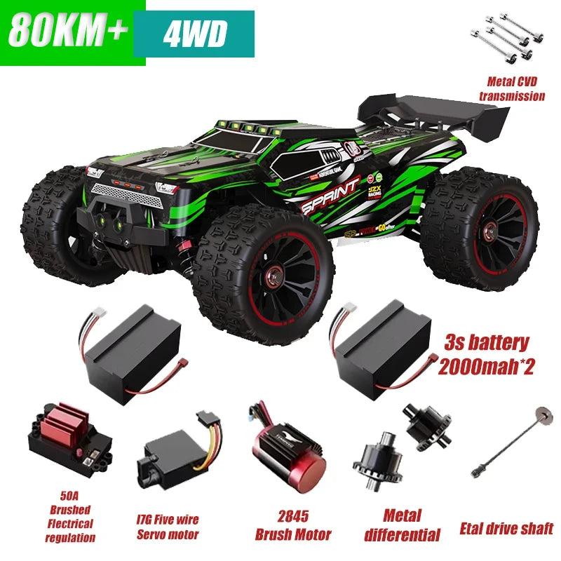 Rc Car Off Road 4x4 High Speed 80KM/H Remote Control Car with LED Headlight Brushless 4WD 1/14 Monster Truck Toys for Boys Gift