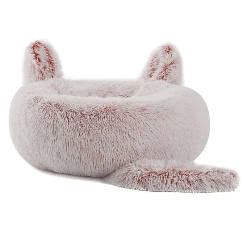 Cartoon Cat Bed Pet Nest Super Soft Warm Round Pet for Bed Semi Enclosed Dog and Cat House 2 in 1 Sleeping Bag Cat Princess Bed
