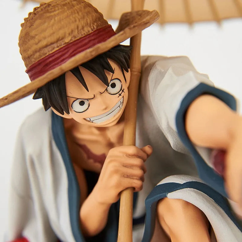13CM Anime One Piece Monkey D. Luffy Wano Country Kimono Dress Up Umbrella Sitting Model Toy Gift Collection Action Fiugre PVC