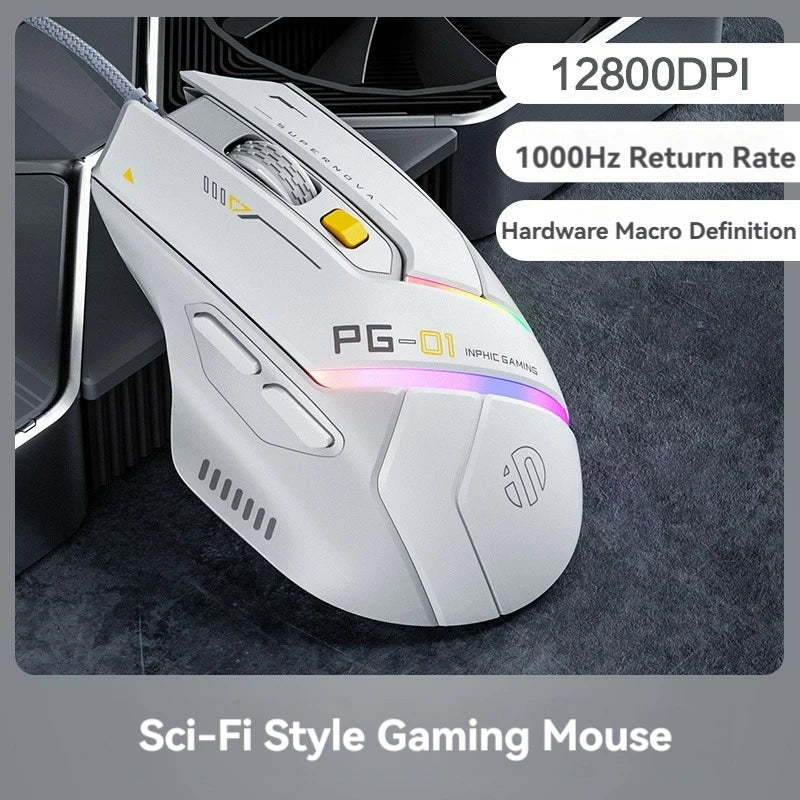 Inphic PG1 жична геймърска мишка RGB светоизлъчваща макро програмиране 12800DPI 6 клавиша компютърна мишка 1000hz честота на запитване