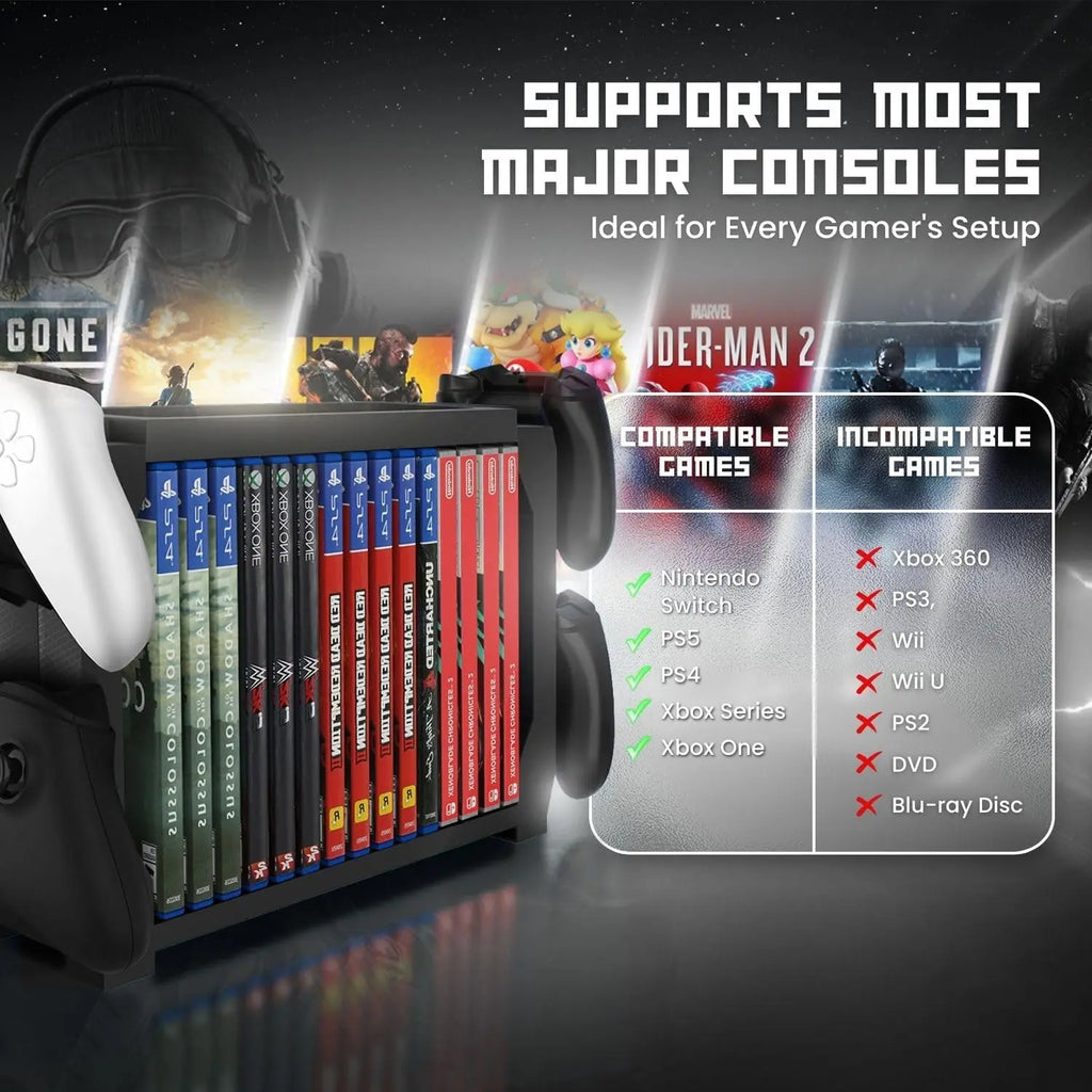 For PS5 Game Disk Rack and Controller Stand Holder For Xbox Series X/Nintendo Switch/PS4 Controller Stand Holder Can hold up to