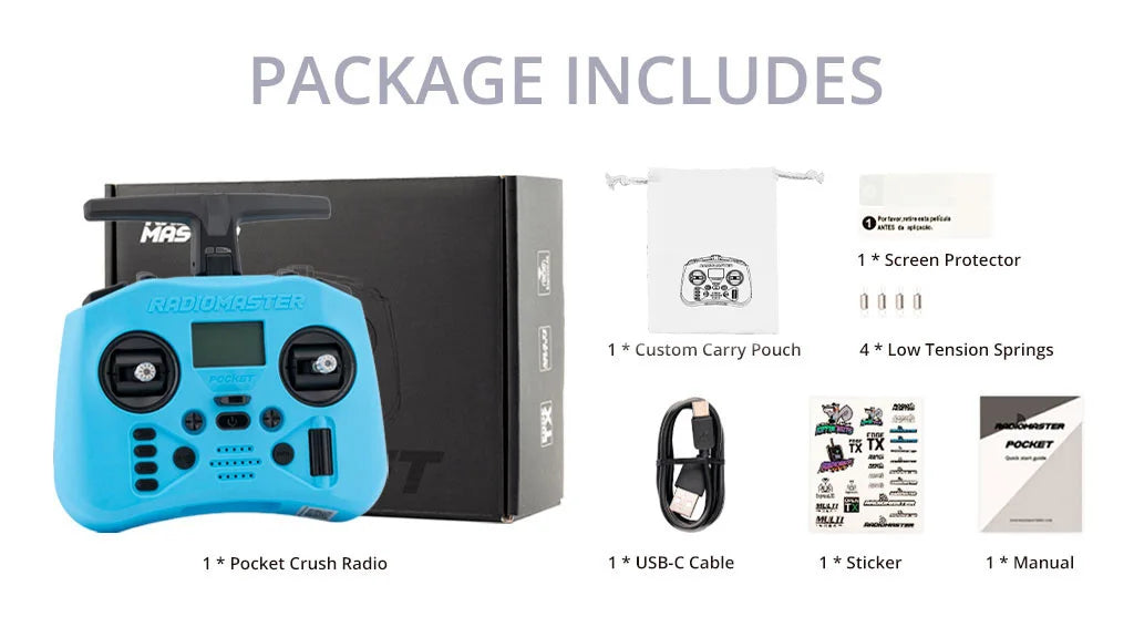Radiomaster Pocket Crush 2.4GHz ELRS Hall Gimbal Transmitter Remote Control Portable Lightweight Foldable Antenna