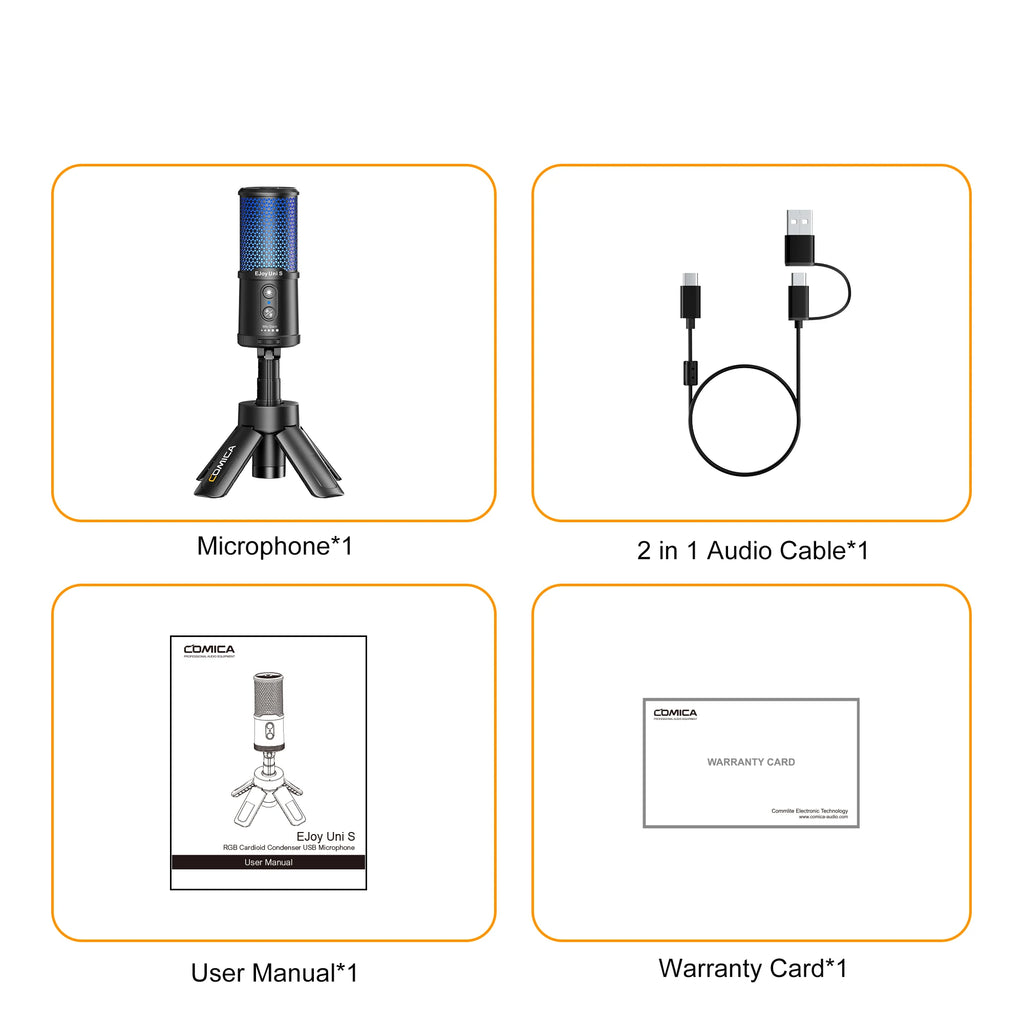 COMICA UNI S USB Gaming Microphone with RGB Condenser Mic with Gain Control Monitoring AI Denoise for PS4,PS5,PC for Streaming