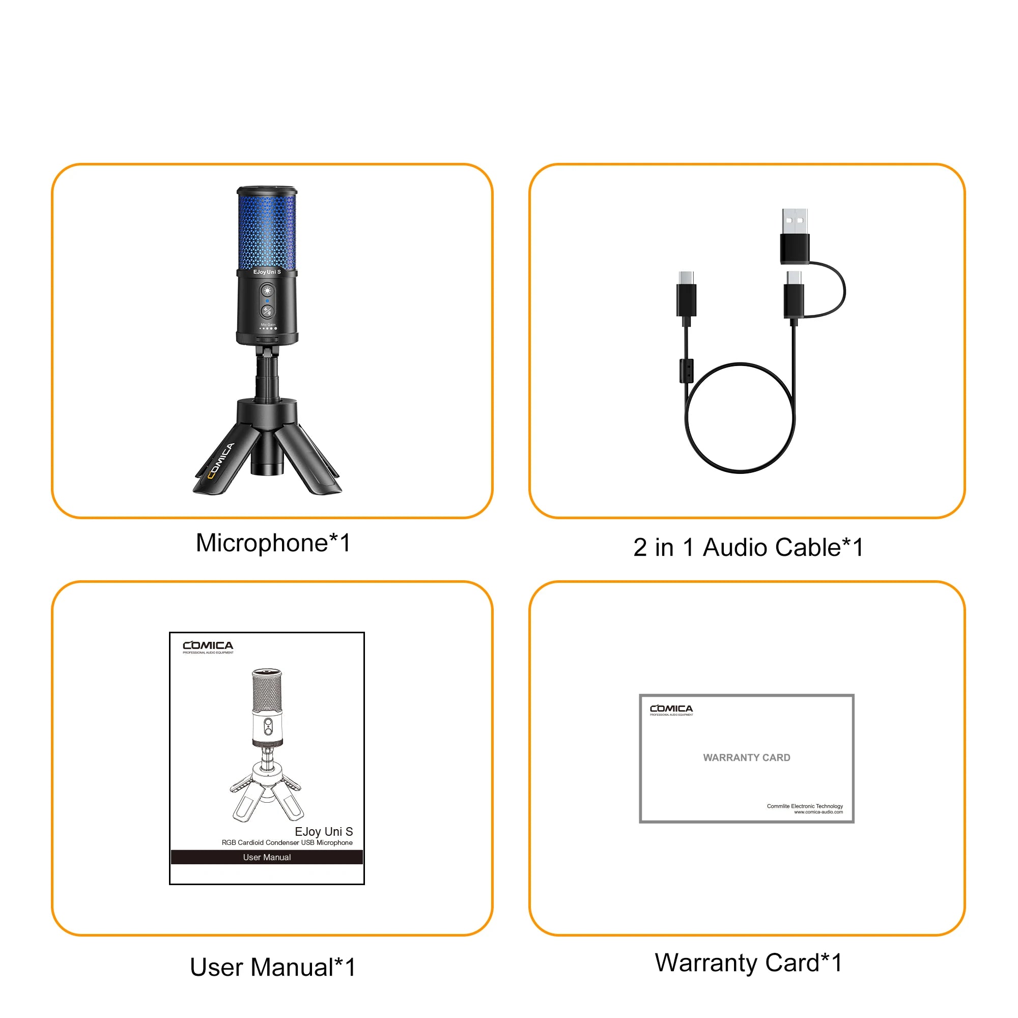COMICA UNI S USB Gaming Microphone with RGB Condenser Mic with Gain Control Monitoring AI Denoise for PS4,PS5,PC for Streaming