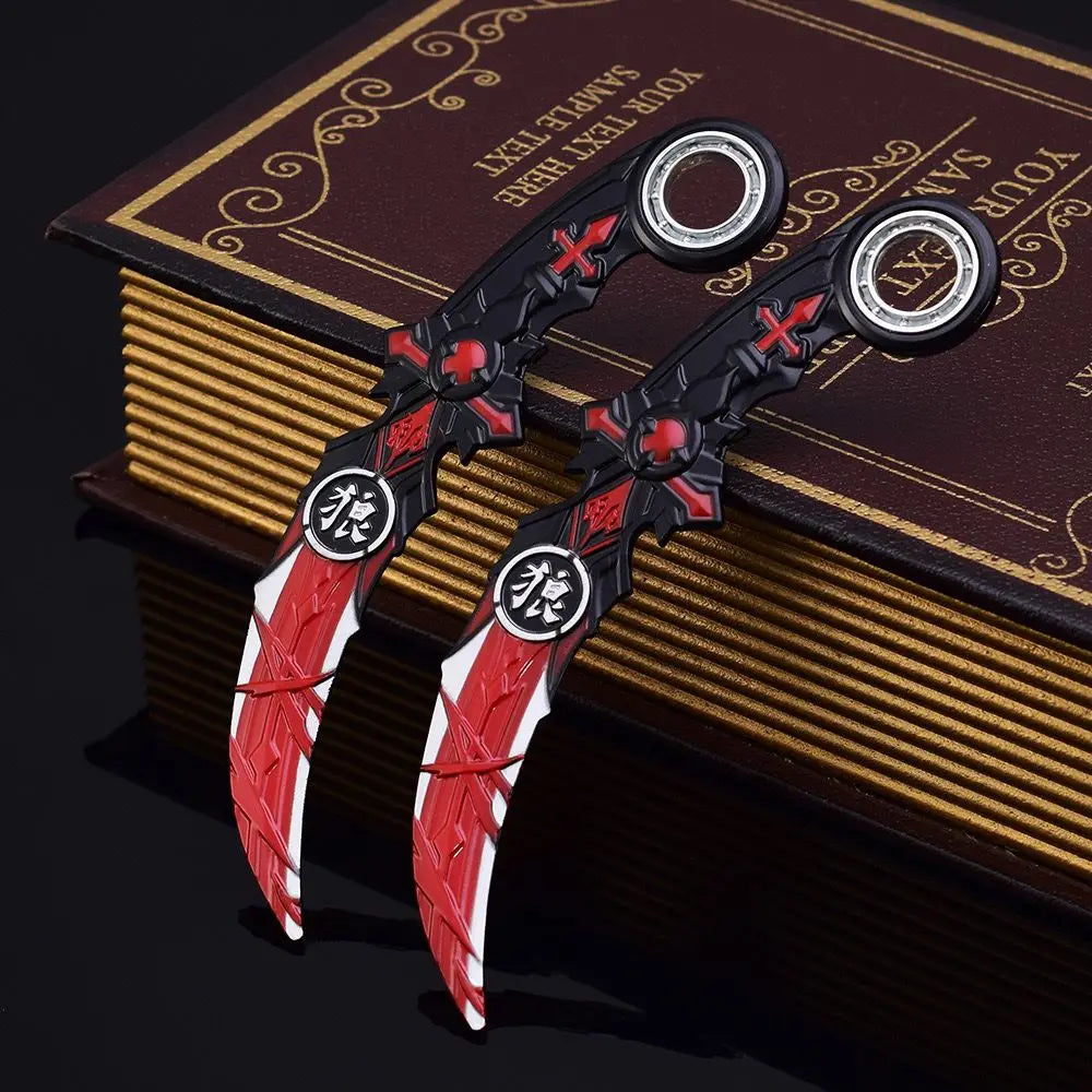 17CM Karambit Игра Живот и смърт Периферна Тъмна Луна Двойни Шипове Метален Модел Безопасност Мили Тери Влак Нож Играчки Меч Момче Подарък