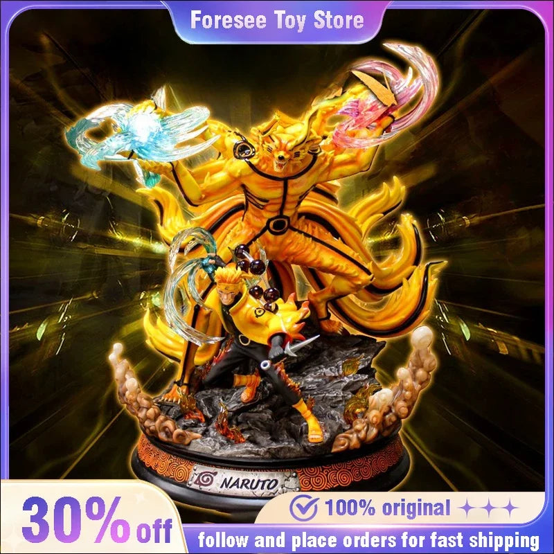 36cm Uzumaki Naruto Kyuubi NARUTO Animation Peripherals PVC Large Statue Ornaments Emit Light Model Cool Craft Toys Collections