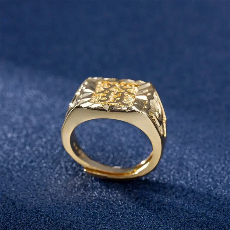 Nicht verblassender 18-karätiger Goldring für Männer, Anillos Mujer, Stein-Edelstein, echter 18-karätiger Goldschmuck, Anillos de Hiphop Origin Rings Box Bizuteria