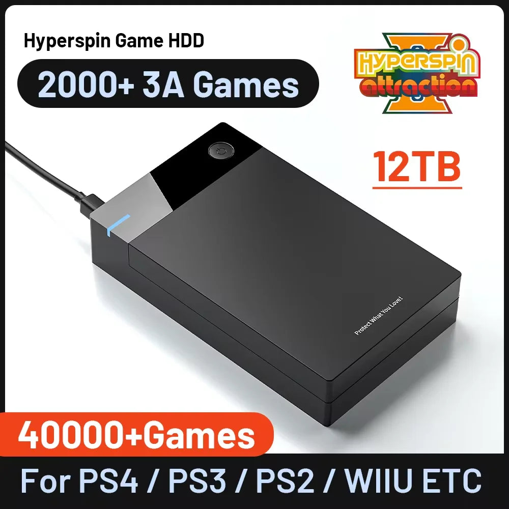 Neue Videospielkonsole Hyperspin Gaming HDD mit über 40.000 Retro-Spielen für PS4/PS3/PS2/DC/SS/MAME/WII/WIIU, tragbare HDD, PC/Laptop