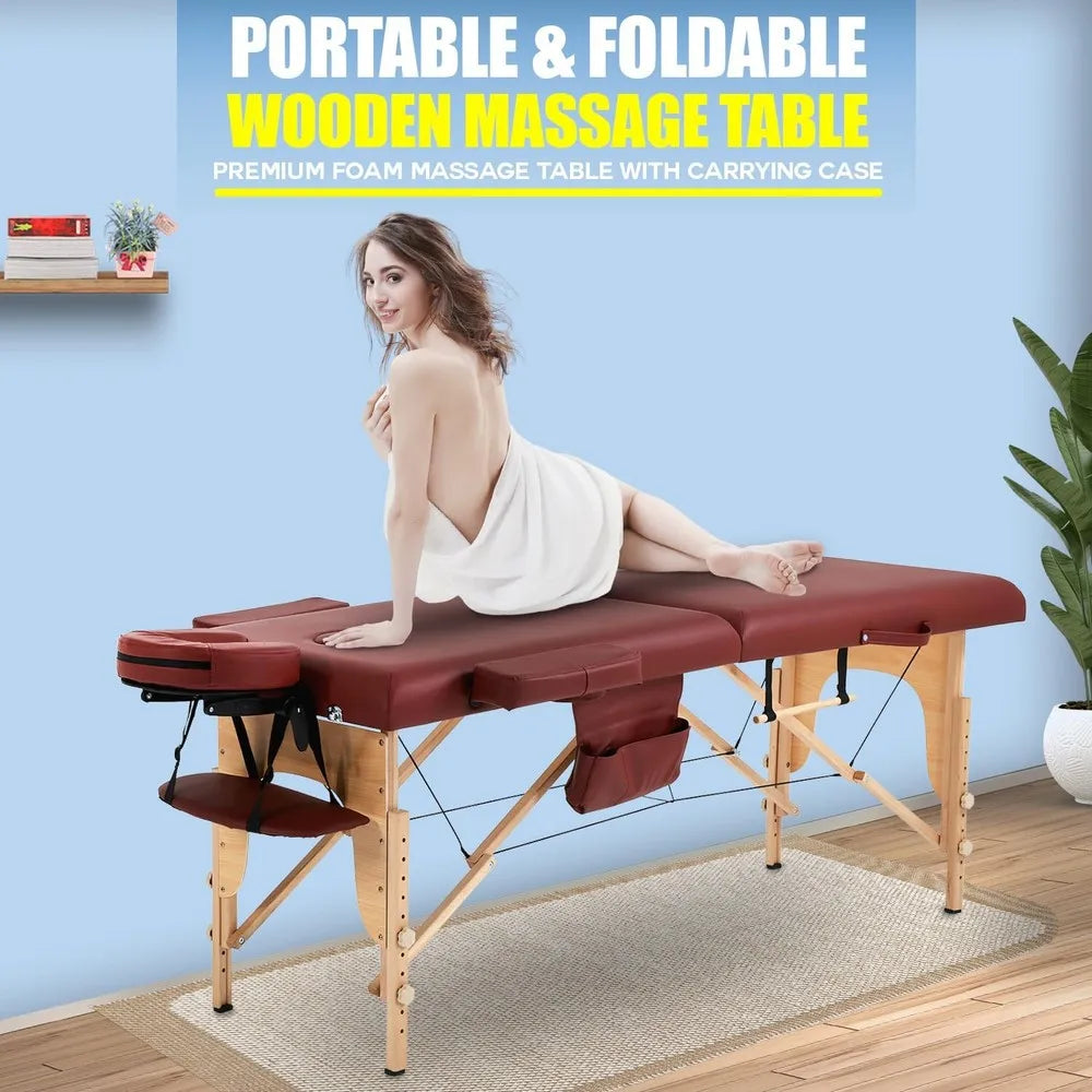 Massagetisch, Massagebett, Spa-Bett, 185 cm lang, tragbar, 2-fach klappbar, mit Tragetasche