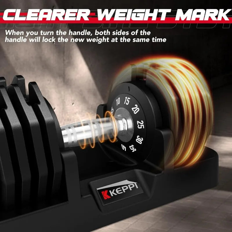 Keppi Adjustable Dumbbells Set, 25lb/55lb Dumbbells with Anti-Slip Metal Handle for Exercise & Fitness Fast Adjust Weight