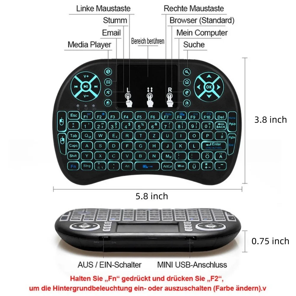 Mini-Funktastatur, 2,4 G, Air Mouse Remote, Touchpad-Funktionssteuerung für Android TV Box/PC/Smart TV/HTPC, ergonomisches Design