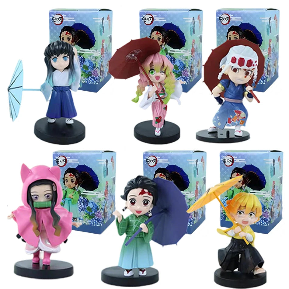 In stock 12cm kawaii  Demon Slayer Plum Rain Series with Box Handmade Model no Yaiba Kamado Nezuko Action Figure Ornament Gift
