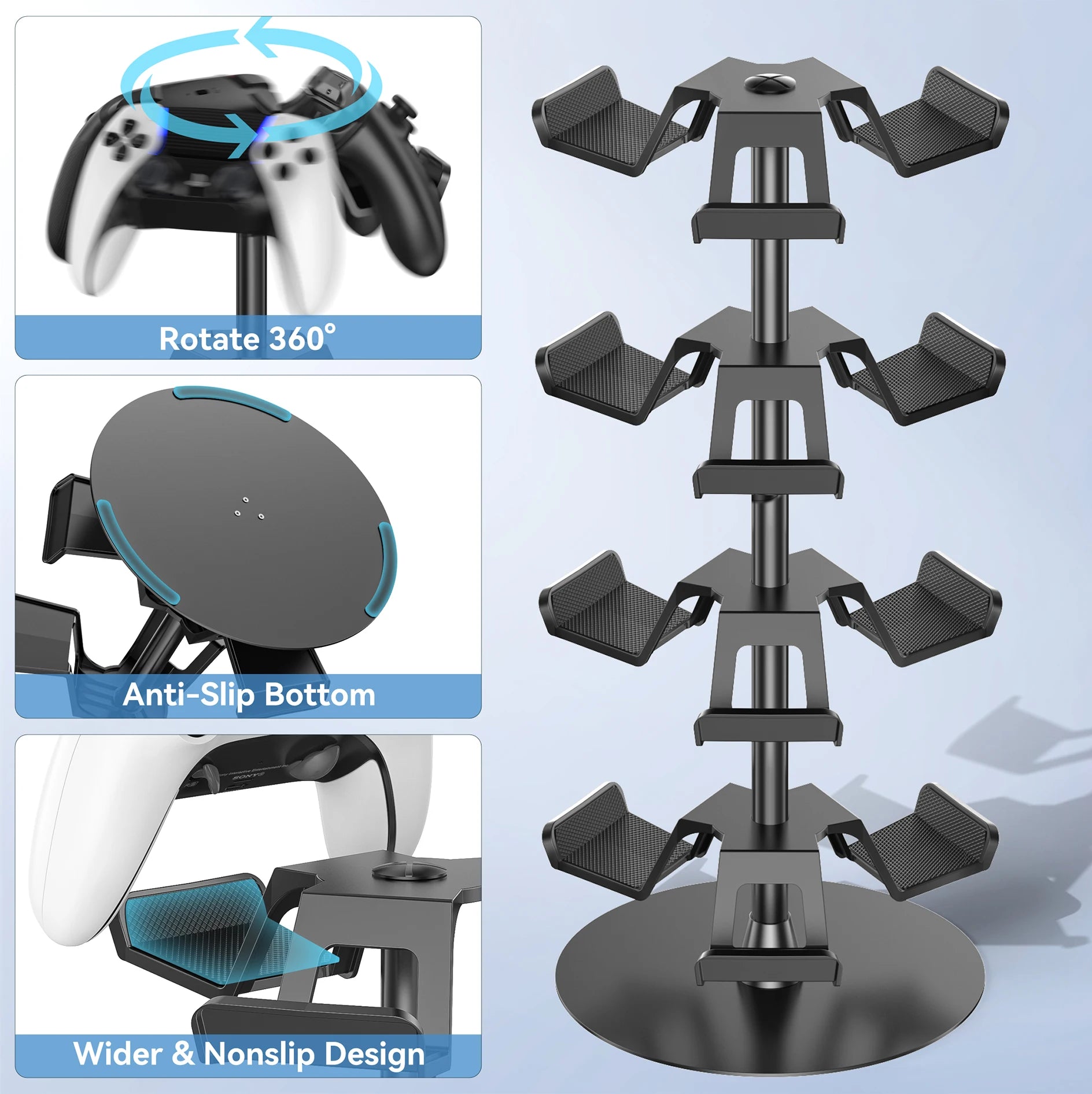 Controller Holder Stand 3 Tiers & 4Tiers Rotatable Gaming Headset Stand Compatible with Xbox PS5 PS4 Switch Pro Headphone Holder