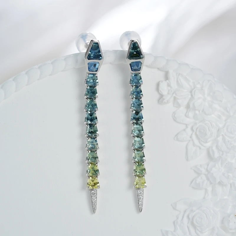 BELLUX Fine Customized Jewelry Collection 18k Gold Material Set with Natural Colored Gemstones Blue Green Snake Earrings