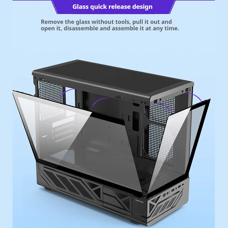 Power train N5 MATX PC Case glass side transparent column-free sea view room 360 water-cooled computer case gabinetes gamer