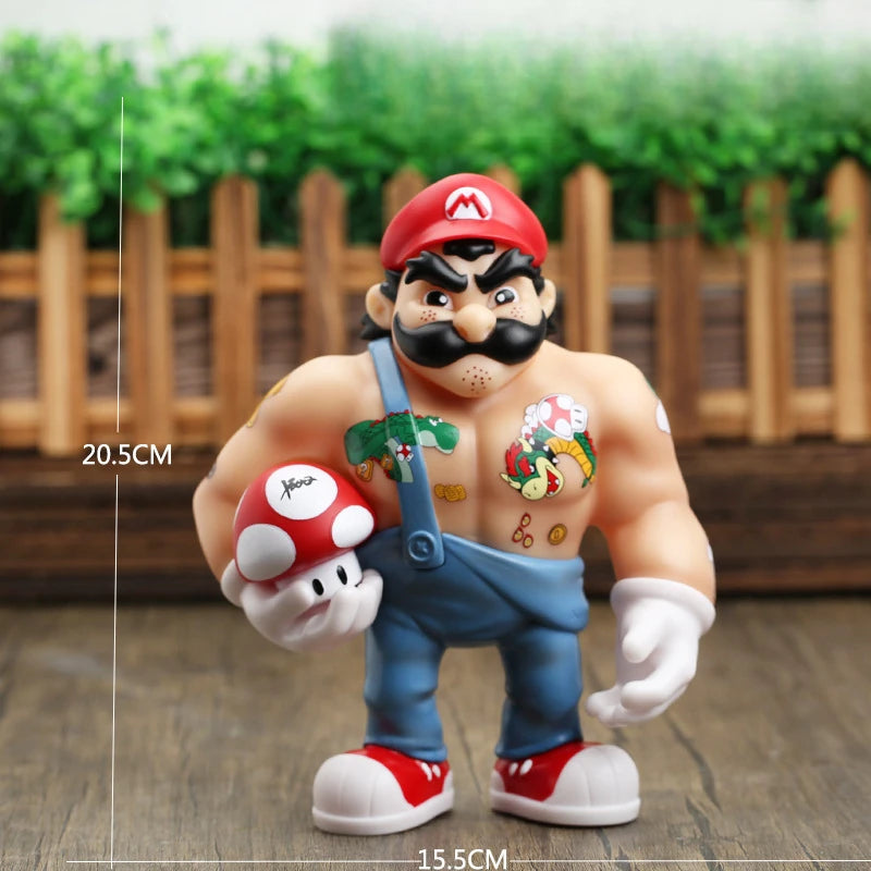 20/33cm Super Marios Bros Action Figures Funny Anime Figures Luigi Cosplay Muscle Model Dolls Ornament Kids Toys Room Decoration