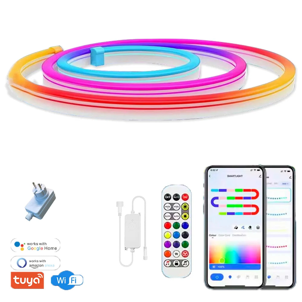 Wiscolor Tuya Wifi Plug RGBIC LED Neon Strip Lights Waterproof Suppprt Aleax/Google Home/Smart Life For Home Decoration Lighting