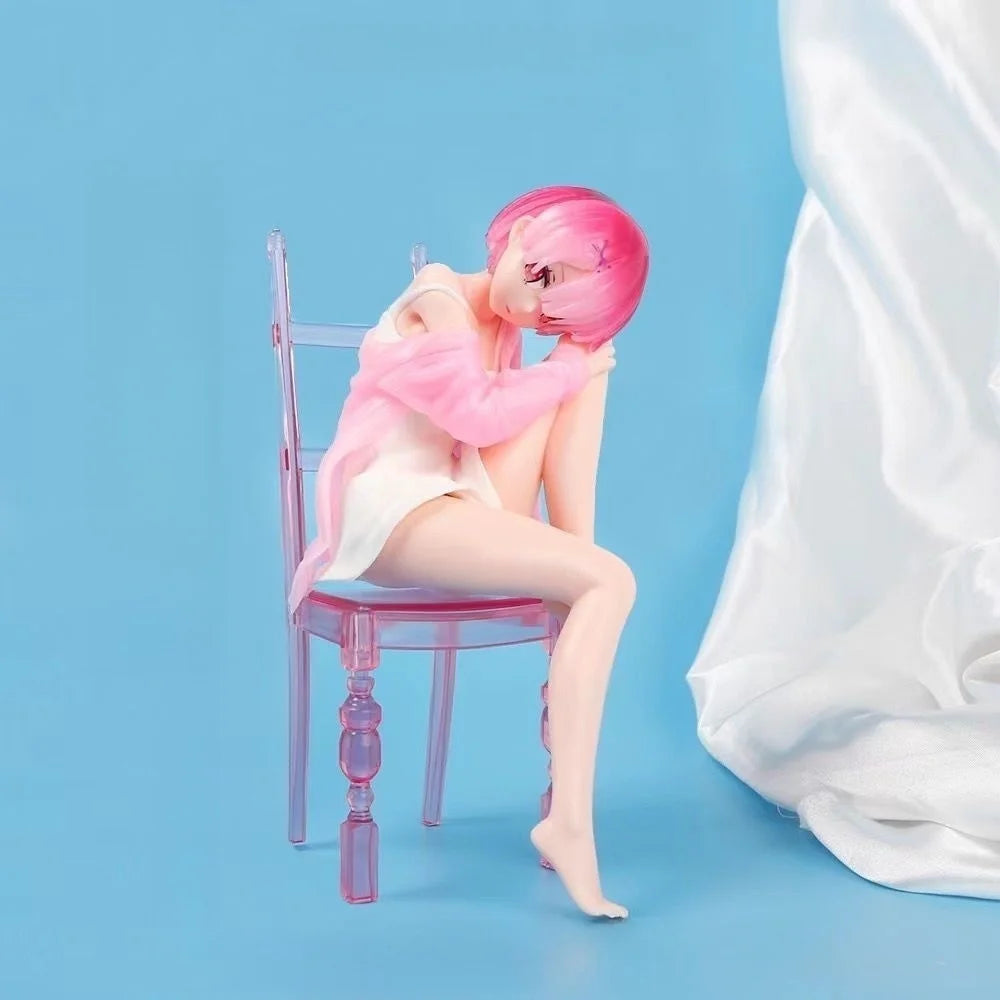 New Zero Rem Ram Sitting on Chair Figure Cute PVC Action Figure Collectible Model Toy Anime Gift Starting Life Another World